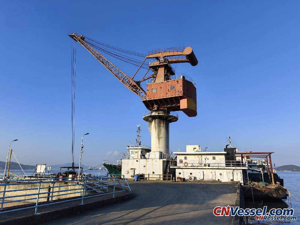 16-ton fully revolving floating crane vessel, available for immediate sale.
